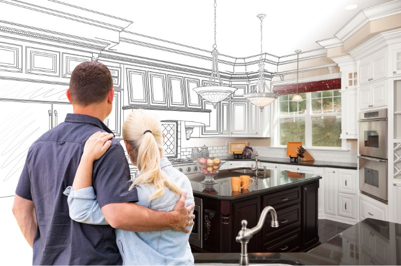 Couple looking at remodel kitchen